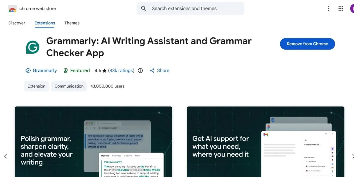 grammarly - Chrome Extensions for SEO