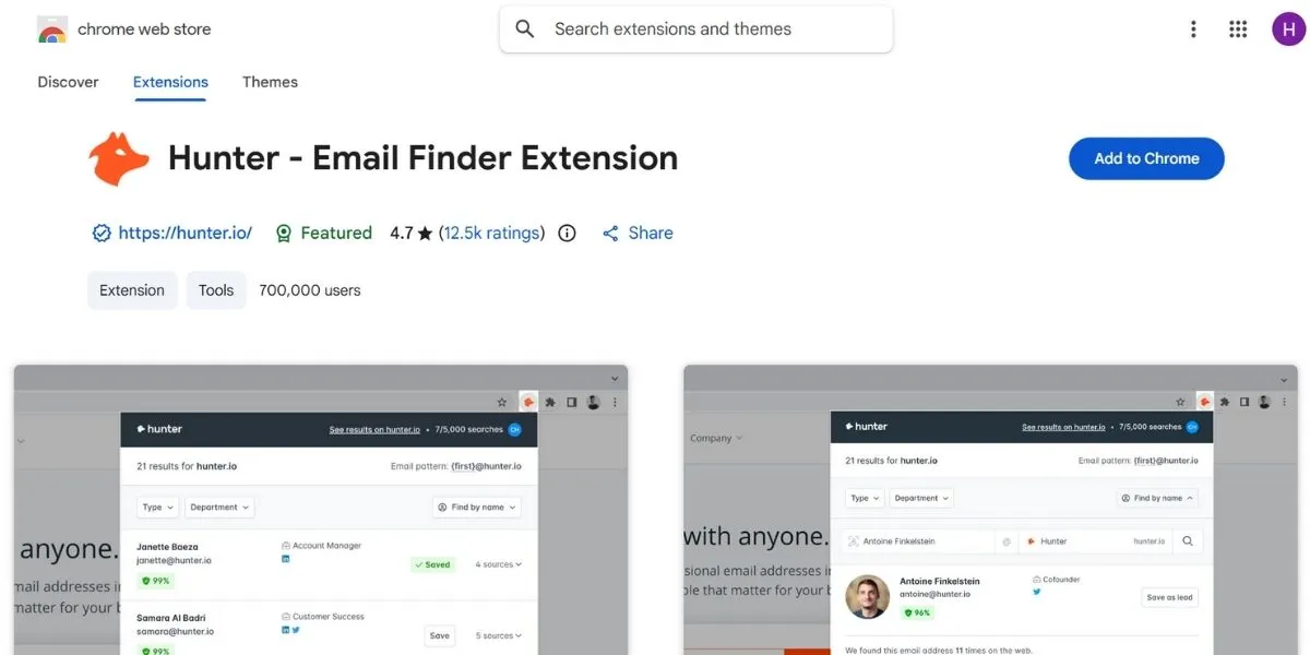hunter - Chrome Extensions for SEO