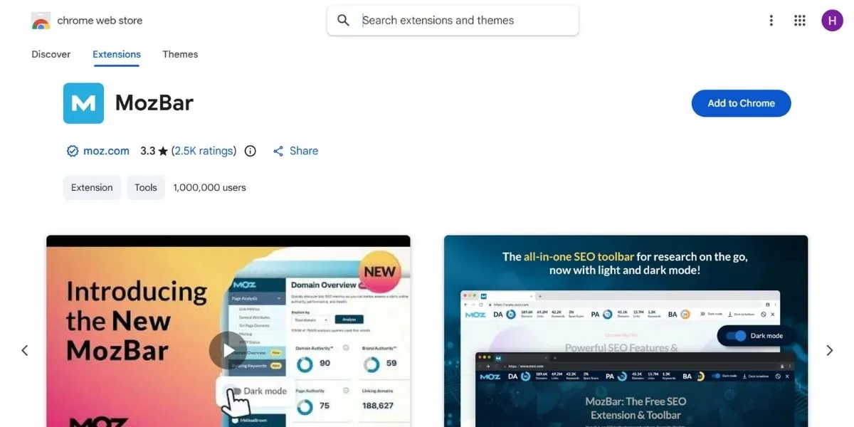 mozbar - Chrome Extensions for SEO