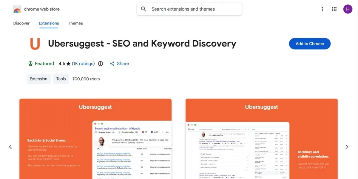 ubbersuggest - Chrome Extensions for SEO